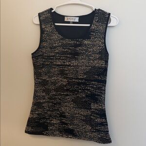 Kasper Black and Cream Marled Scoop Neck Tank Top